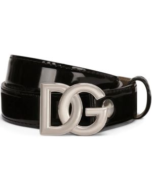 Dolce & Gabbana Cintura in vitello lucido con logo dg - Nero