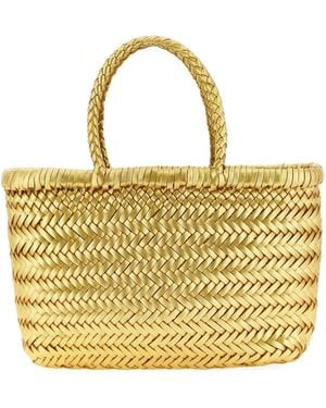 Dragon Diffusion Mini Flat Gora Woven-Leather Tote Bag - Metallic