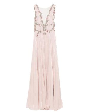 Costarellos Floral-Embellished Pleated Maxi Dress - Pink