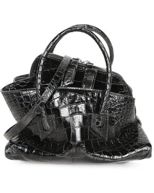 The Attico Mini La Passeggiata Croc-Effect Handbag - Black