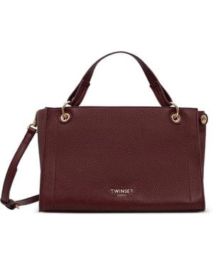 Twinset Logo-Detail Grained-Effect Tote Bag - Purple