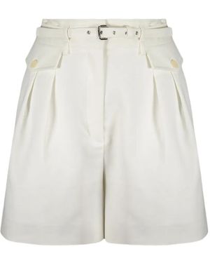 RED Valentino Belted-Waist Pleated Shorts - White