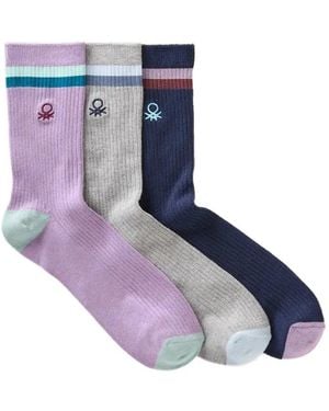 Benetton Logo-Motif Ribbed Socks (Set Of Three) - Blue