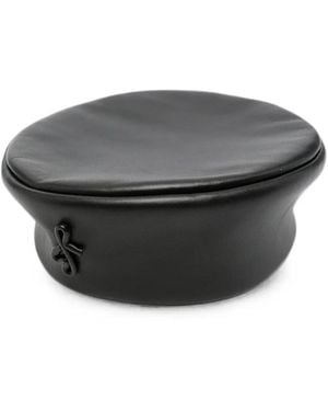 Ruslan Baginskiy Logo-Plaque Leather Beret - Gray