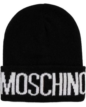 Moschino Logo-Intarsia Turn-Up Beanie Hat - Black
