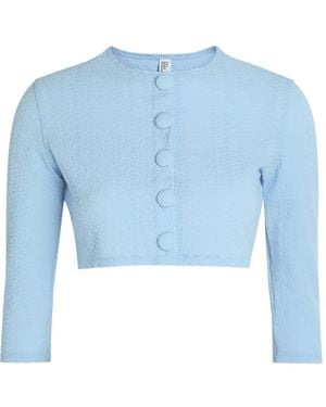 Lisa Marie Fernandez Seersucker Cropped-Cardigan Bikini Top - Blue