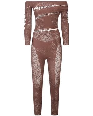 Poster Girl Off-Shoulder Lace Jumpsuit - Brown