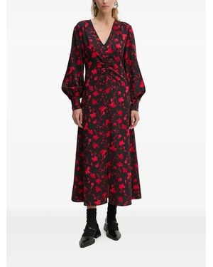 Gestuz Floral Balloon-Sleeve Dress - Red