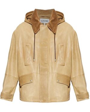 Loewe Corduroy-Collar Leather Jacket - Natural
