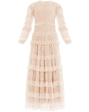 Needle & Thread Blossom Laced Ruffled Midi Dress - Natural