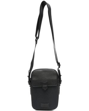 Canali Patterned Messenger Bag - Black