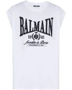 Balmain 1945 Printed Relaxed Fit Round Neck T-Shirt - White