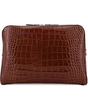 Tom Ford Embossed-Leather Zip Clutch Bag - Brown