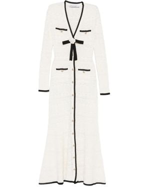Self-Portrait Bow-Detail Pointelle-Knit Midi Dress - White