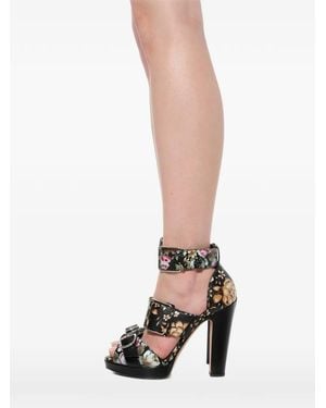 McQueen Floral-Print Buckled Sandals - White