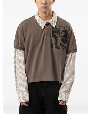 Protocol Index Layered Graphic-Print Polo Shirt - Brown