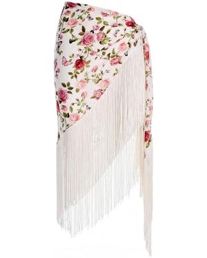 Alice + Olivia Écharpe Frangée À Fleurs - White