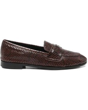 Casadei Snake-Effect Logo-Plaque Loafers - White