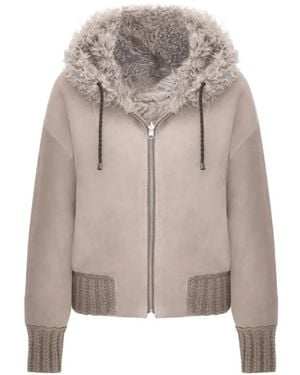 Bigardini Danica Reversible Hooded Shearling Jacket - Natural