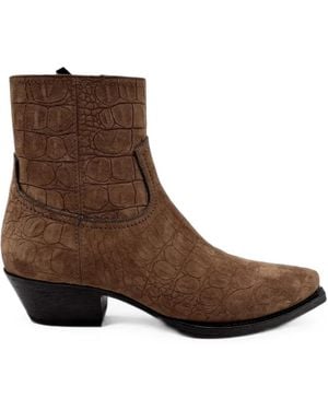 Saint Laurent Lukas Croc-Effect Ankle Boots - Brown