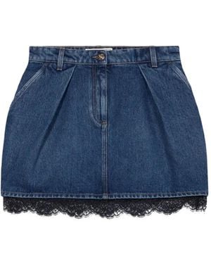 Blumarine Lace-Trim Denim Mini Skirt - Blue