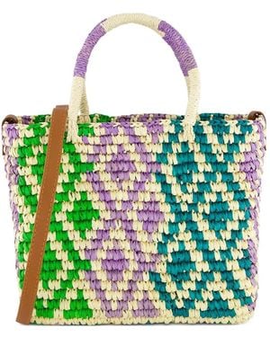 Sensi Studio Mittelgroßer Canasta Stroh-Tote Bag Mit Muster - Grün