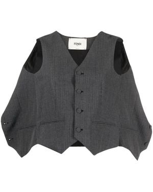 Fendi Deconstructed Pinstripe Wool Waistcoat - Black