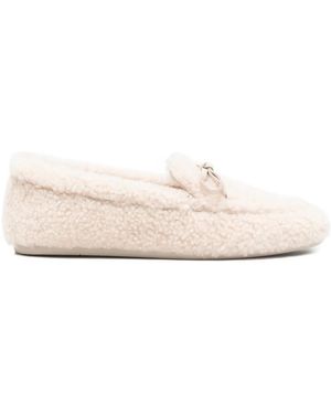 Stuart Weitzman Britt Shearling Bow Loafers - Pink