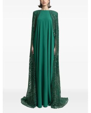 Gemy Maalouf Beaded Cape Sleeves Maxi Kaftan - Green