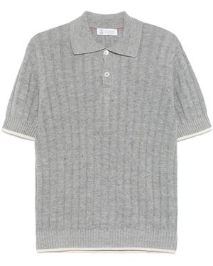 Brunello Cucinelli コントラストトリム ポロシャツ - グレー