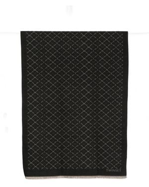Twinset Logo-Pattern Frayed Scarf - Black
