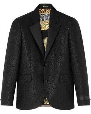Versace Leopard-Print Satin-Lapel Blazer - Black