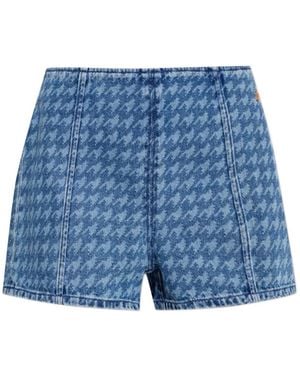 Perfect Moment Houndstooth-Pattern Denim Shorts - Blue