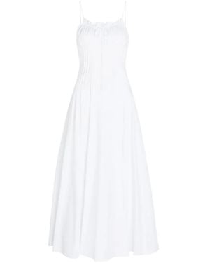 STAUD Margi Ruffled Pleated Midi Dress - White
