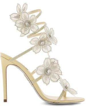 Rene Caovilla Floral-Embellished Spiral Sandals - White