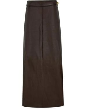Ferragamo Leather Slit Maxi Skirt - Brown