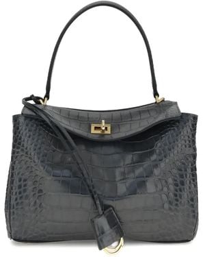 Balenciaga Small Rodeo Crocodile-Embossed Shoulder Bag - Black