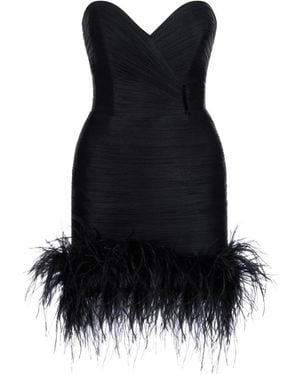IMROSKA Robe Courte Paris À Détails De Plumes - Black