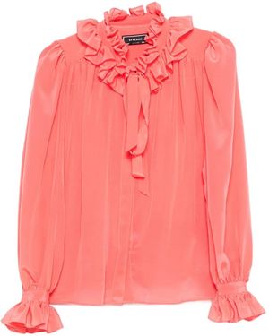 Styland Ruffled-Cuff Silk Top - Pink