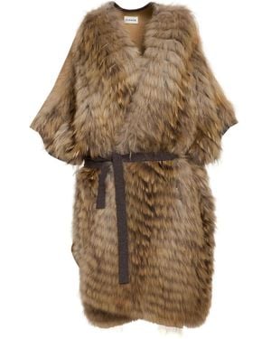 P.A.R.O.S.H. Faux-Fur Belted Coat - Brown