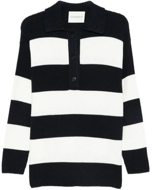Closed Striped Knitted Polo Top - Black