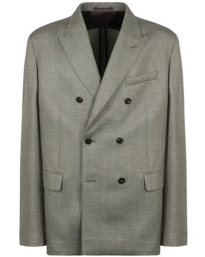 Slowear Double-Breasted Notched Collar Jacket - Grey