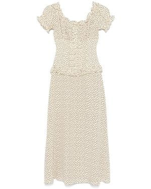 Alessandra Rich Polka-Dot Off-Shoulder Midi Dress - Natural