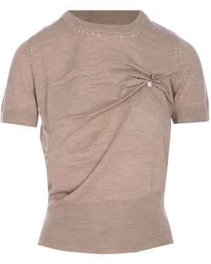 Liu Jo Faux-Pearl-Embellished Top - Brown