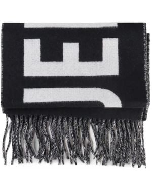 Jacquemus Écharpe Frangée À Logo Intarsia - Noir