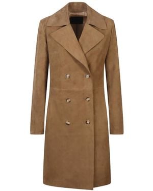 Dondup Double-Breasted Suede Coat - Natural