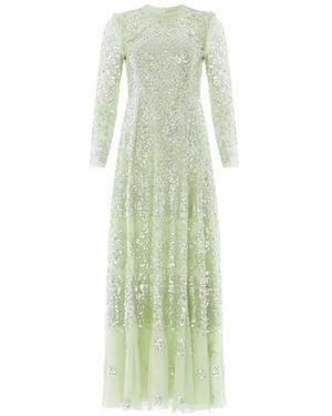 Needle & Thread Aurora Long-Sleeve Maxi Dress - Green