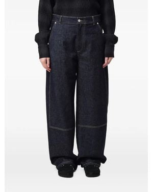 Tela Contrast-Stitch Wide-Leg Jeans - Blue