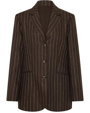 Posse Pinstripe Single-Breasted Blazer - Brown