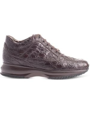 Hogan Crocodile-Effect Leather Sneakers - Purple